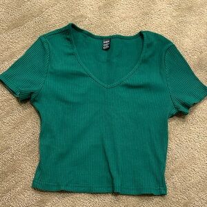 Green SHEIN V-Neck Ribbed Women's crop Top